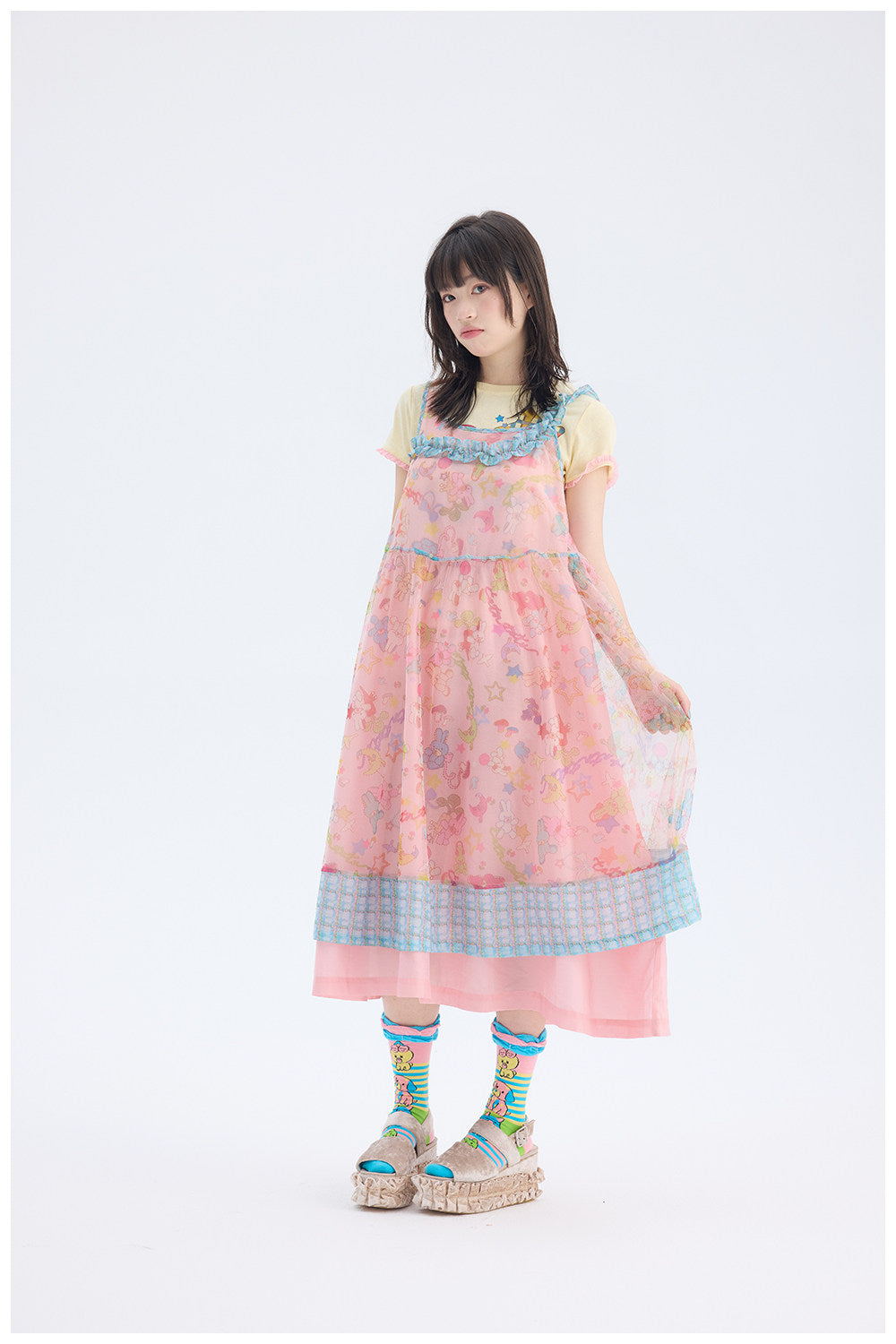 tntntutu - Pink Rabbit Mesh Dress | Fairy Kei Pastel Harajuku Kawaii Dress dress tntntutu