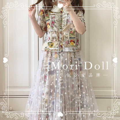 Mori Doll - Embroidered Mesh Vintage Print Skirt skirt Mori Doll