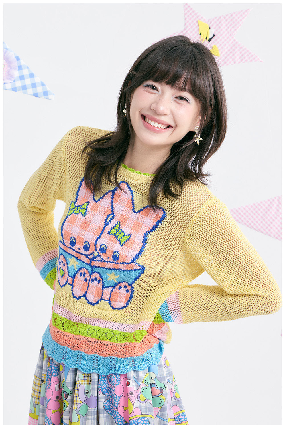 tntntutu - Yellow Bunny Jacquard Open Knit Sweater sweater tntntutu