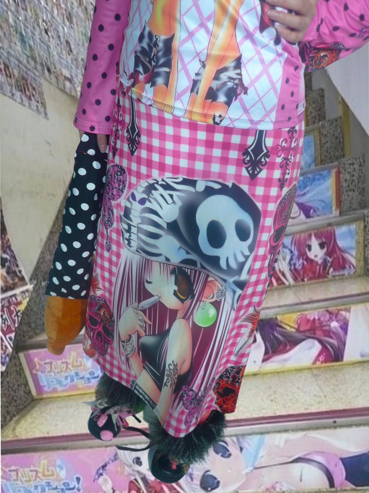 ki00bi00 - Pirate Plaid Cartoon Maxi Skirt skirt ki00bi00