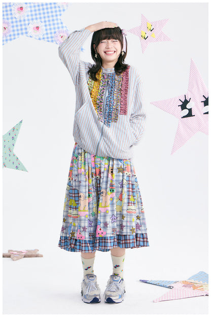 tntntutu - Blue Stripe Colorful Ruffle Collar Jacket jacket tntntutu