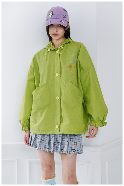 tntntutu Green Bear Hoodie | Embroidered Summer Hoodie | Lightweight Sun Protection Jacket jacket tntntutu