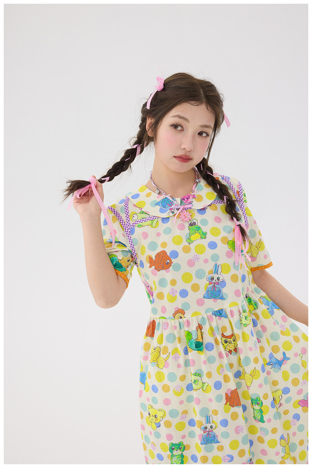 tntntutu - Kawaii Cream Polka Animal Dress dress tntntutu
