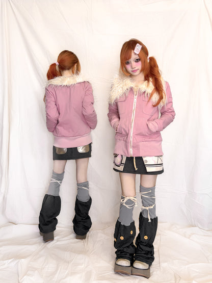 YJM with biubiu - Fitted Plush Collar Padded Jacket jacket YJM with biubiu