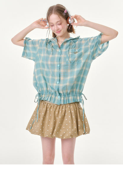 ziziFei - Mint Plaid Hooded Shirt shirt ziziFei