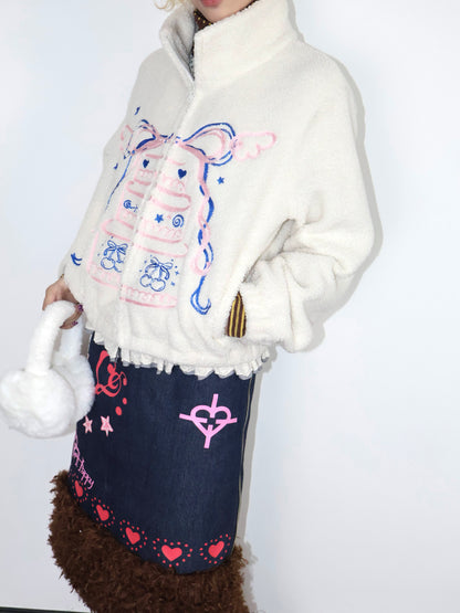 OurHappy - Cake Embroidered Fleece Jacket coat Our Happy