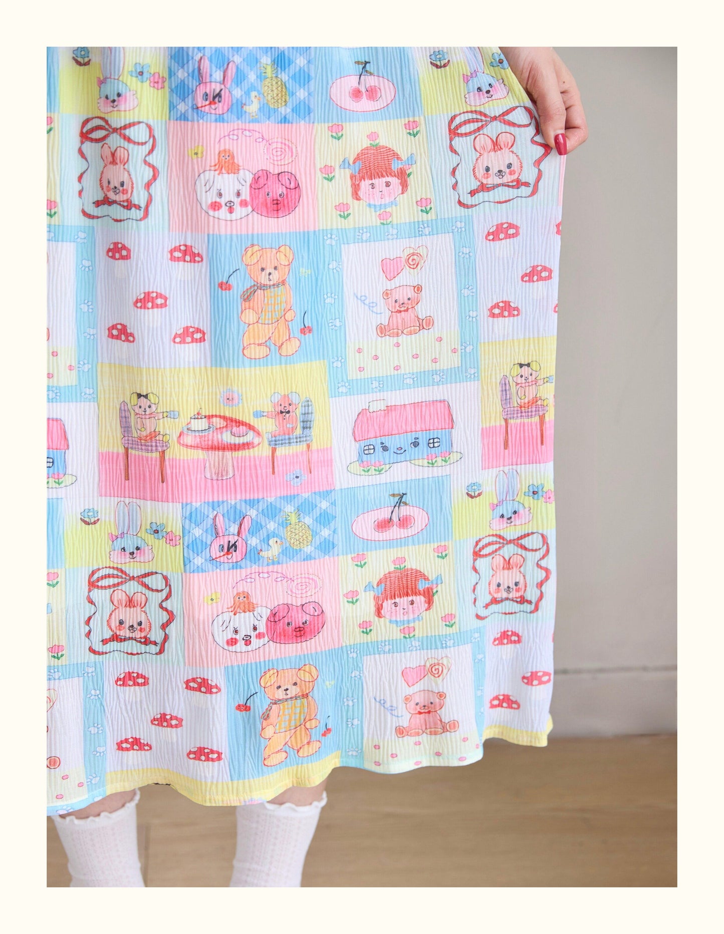 Robootoo - Pastel Cartoon Pleated Midi Skirt skirt Robootoo