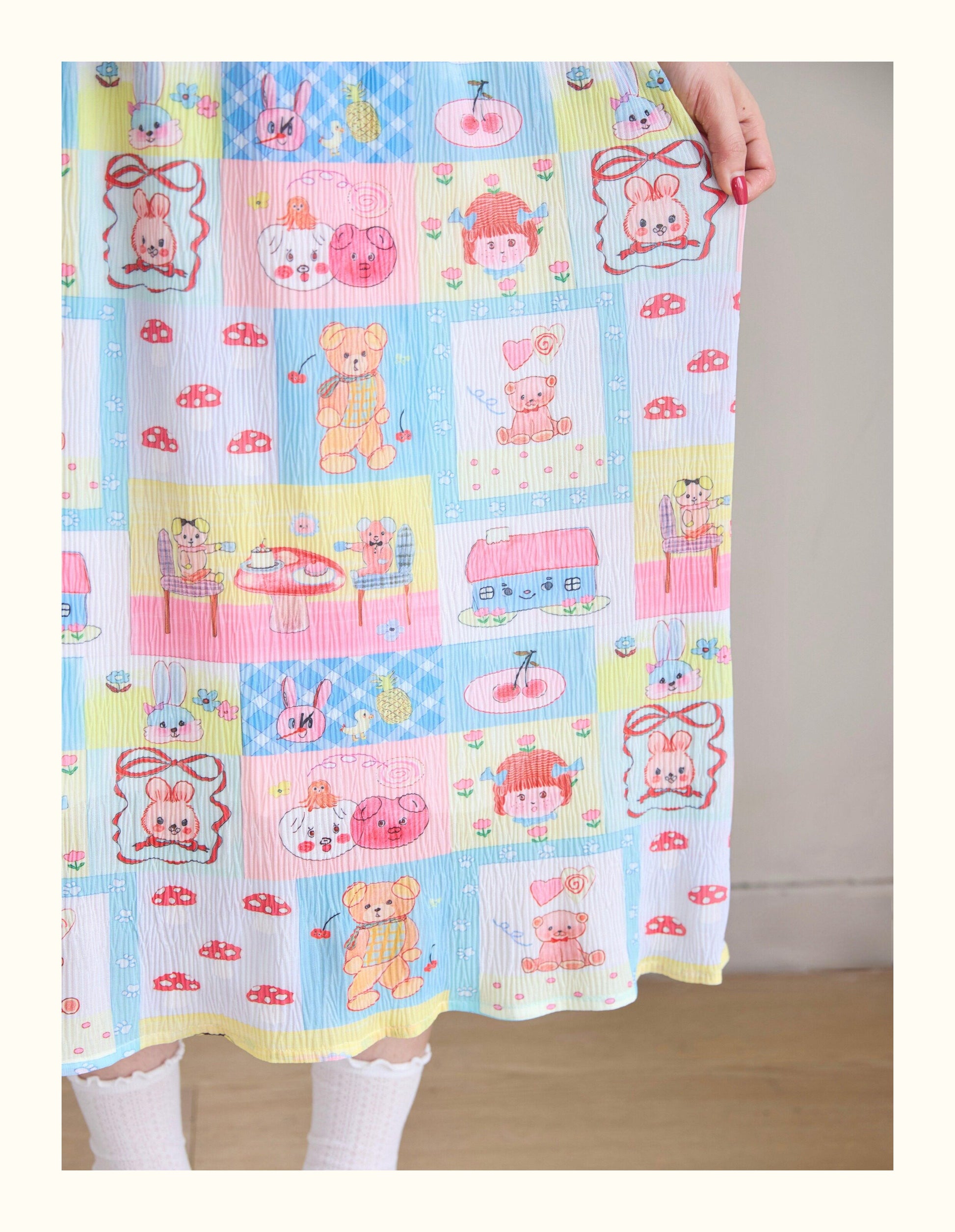 Robootoo - Pastel Cartoon Pleated Midi Skirt skirt Robootoo