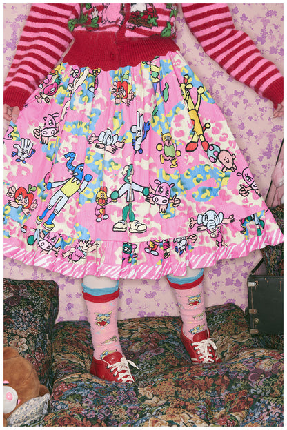 tntntutu - Kidcore Pink Animal Playground Illustrated Skirt skirt tntntutu