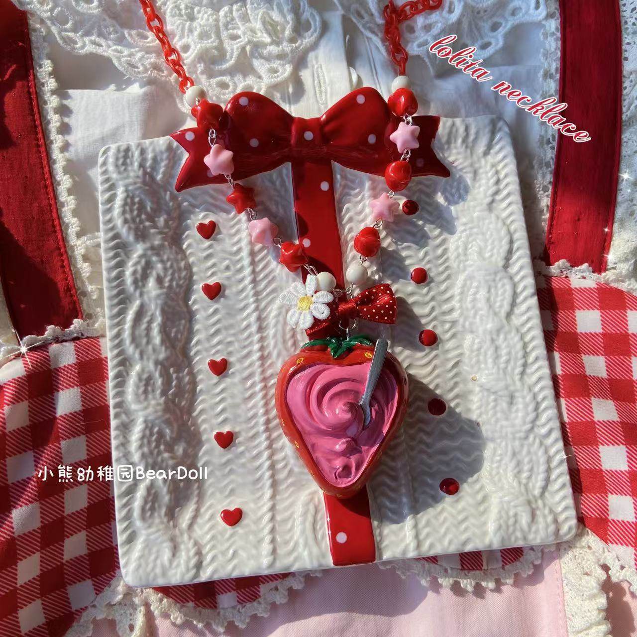 Bear Doll - Strawberry Cake Beaded Necklace necklace Bear Doll