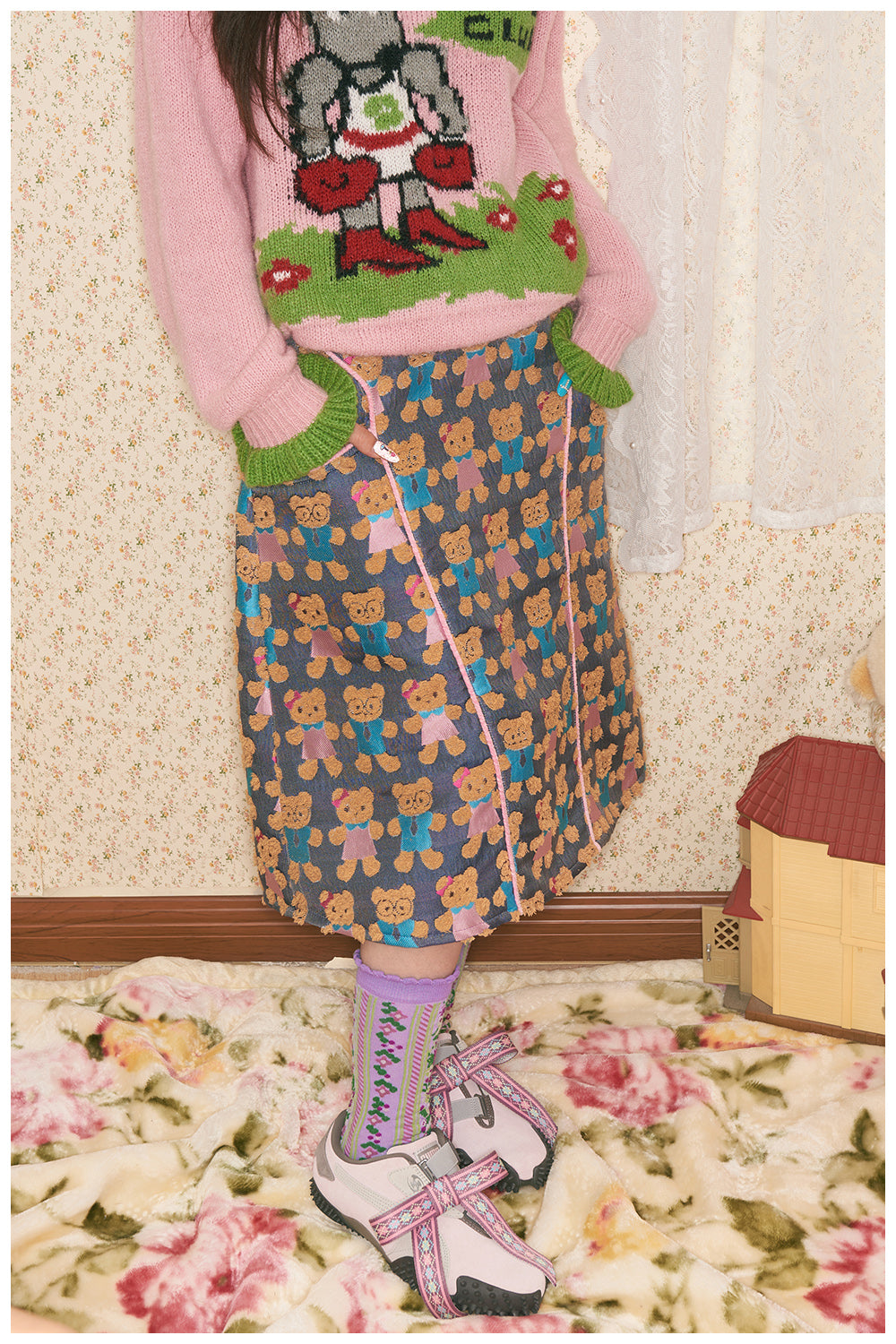 tntntutu - Fuzzy Bear Jacquard Skirt Short & Long skirt tntntutu