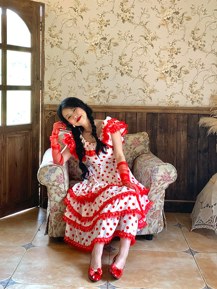 Nanjun Vintage - Red White Showa Cake Dress dress Nanjun Vintage