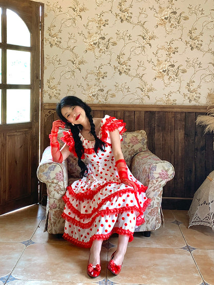 Nanjun Vintage - Red White Showa Cake Dress dress Nanjun Vintage