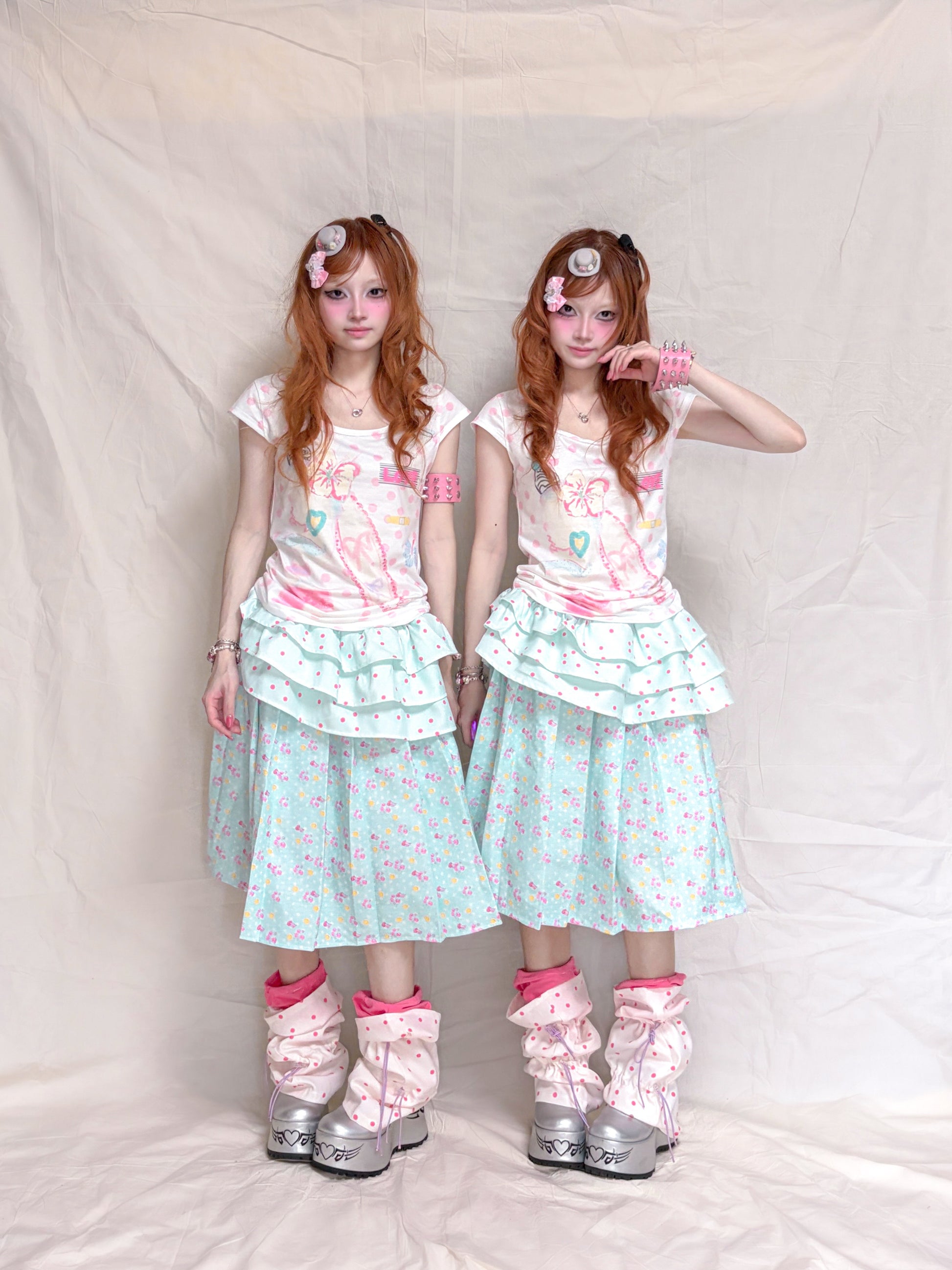 YJM with biubiu - Polka Dot Ruffle Sleeve Top shirt YJM with biubiu