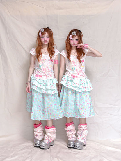 YJM with biubiu - Polka Dot Ruffle Sleeve Top shirt YJM with biubiu