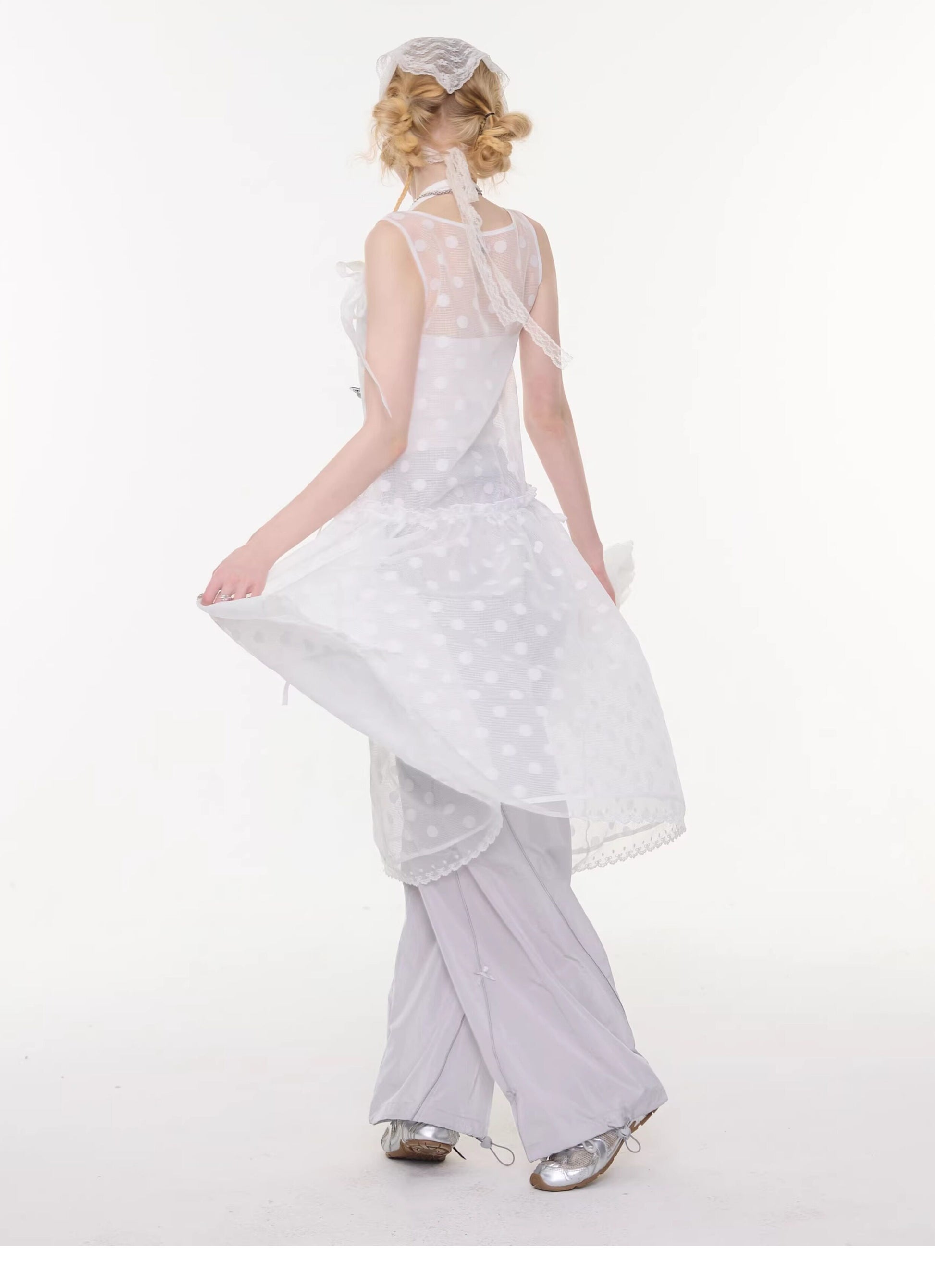 ziziFei - White Polka Dot Mesh Dress overskirt ziziFei