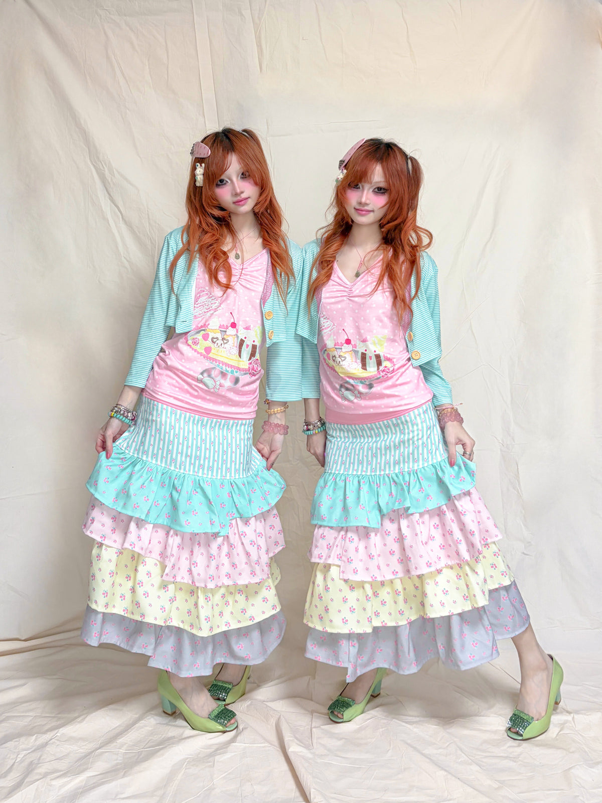 YJM with biubiu - Romantic Floral Layered Asymmetrical Skirt skirt YJM with biubiu