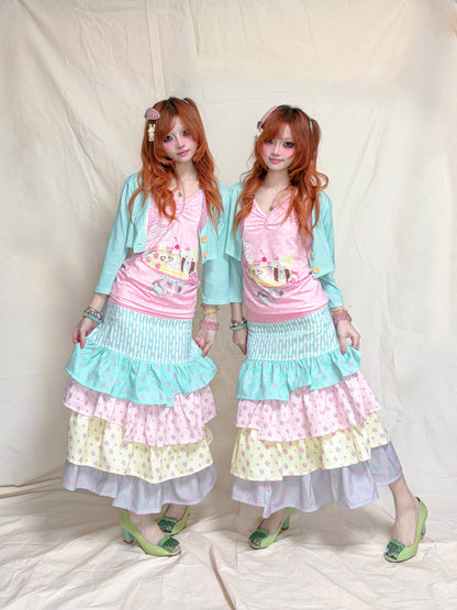 YJM with biubiu - Romantic Floral Layered Asymmetrical Skirt skirt YJM with biubiu