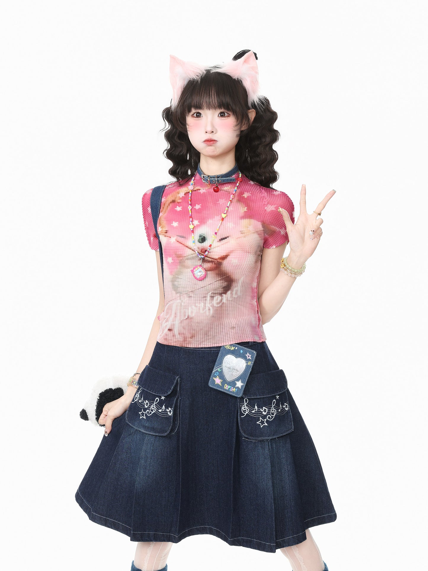 Languid Park - Cat Print Stretch Cropped T-Shirt tshirt Languid Park