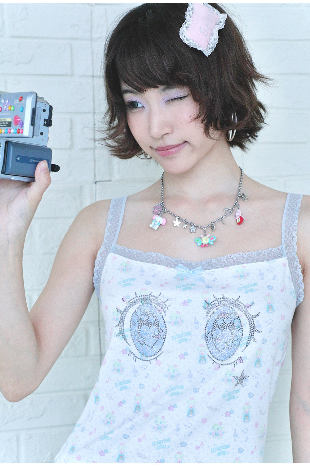 Hashtag DDD - Cartoon Eye Rhinestone Lace Cami camisole Hashtag DDD