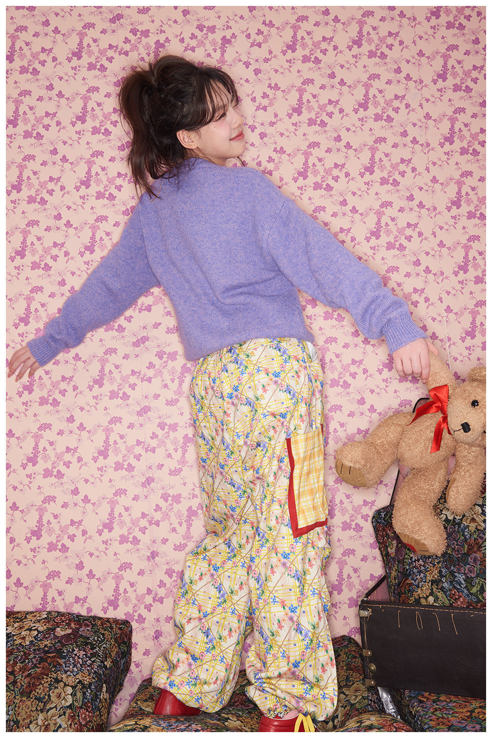 tntntutu - Kidcore Floral Plaid High-Waist Parachute Pants pants tntntutu