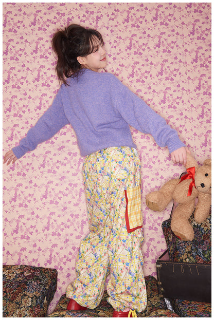 tntntutu - Kidcore Floral Plaid High-Waist Parachute Pants pants tntntutu