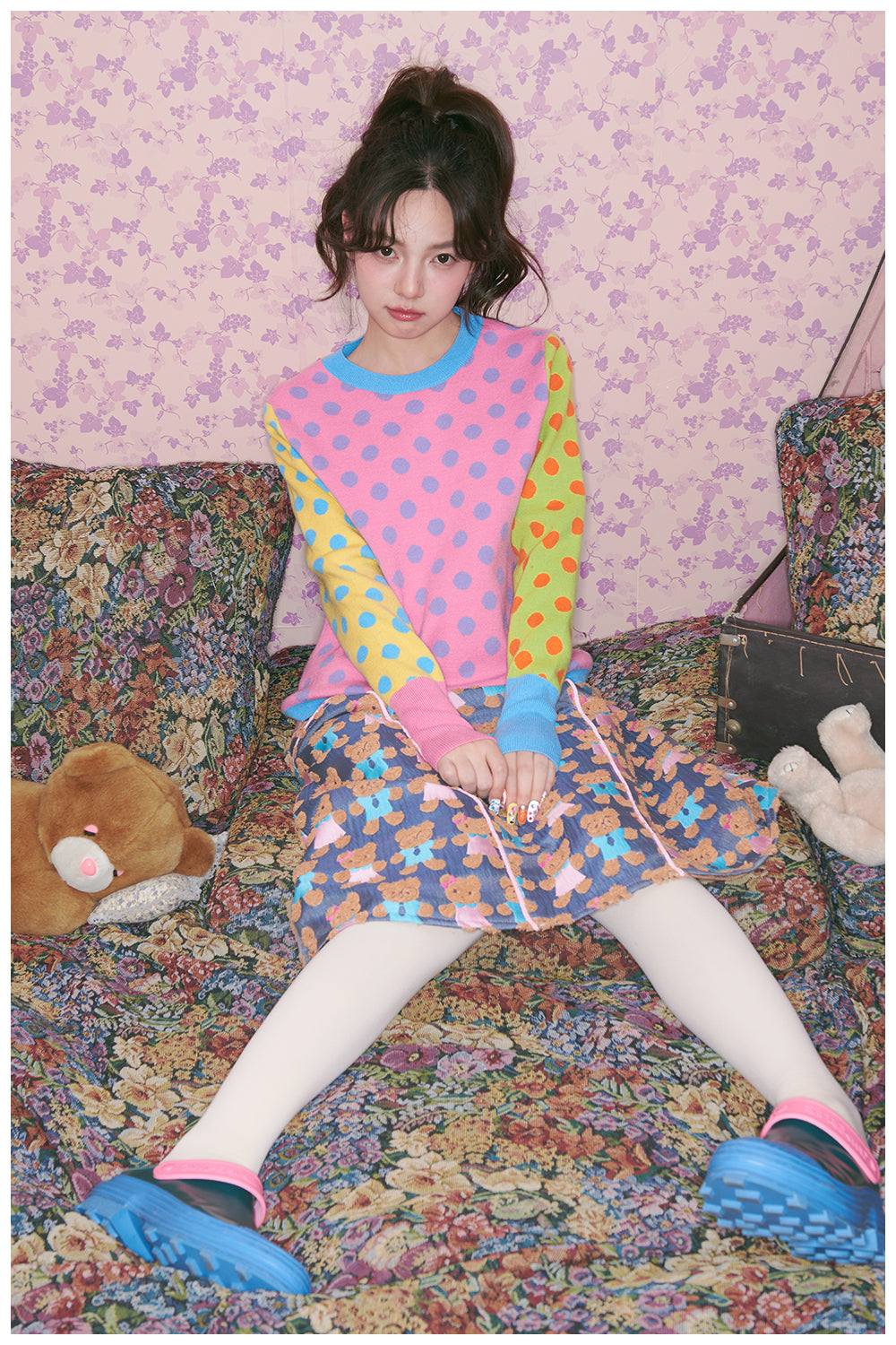 tntntutu - Kawaii Dopamine Polka Dot Knit Sweater sweater tntntutu