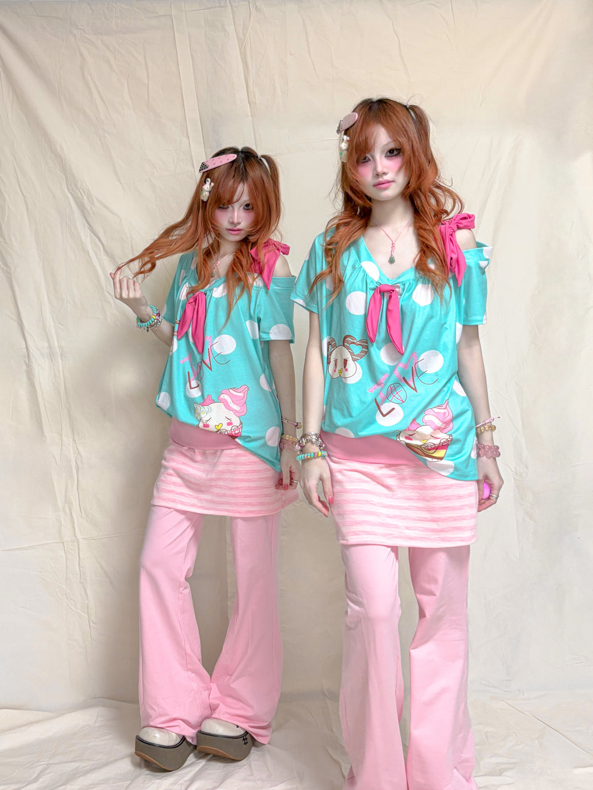 YJM with biubiu - Aqua Blue Love Dessert Top tshirt YJM with biubiu