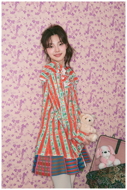 tntntutu - Kidcore Red Green Stripe Lace Shirt blouse tntntutu