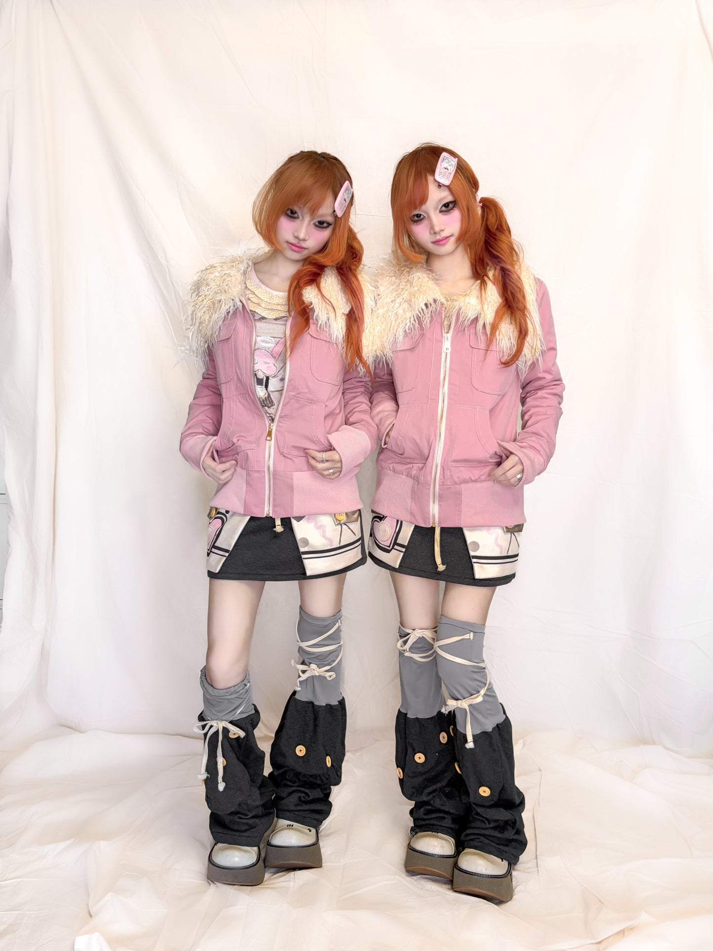 YJM with biubiu - Gray Black Button Leg Warmers leg warmmers YJM with biubiu