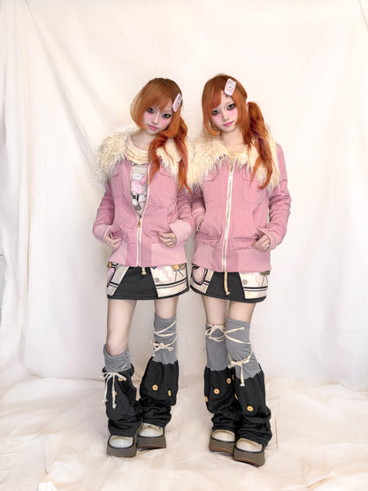 YJM with biubiu - Gray Black Button Leg Warmers leg warmmers YJM with biubiu