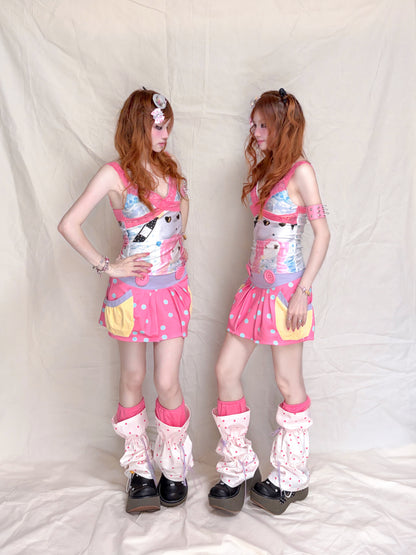 YJM with biubiu - Pink Polka Drawstring Socks leg warmmers YJM with biubiu