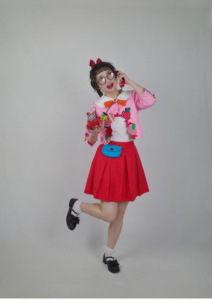 GOODBABY - Pink Fruit Patchwork Vintage Short Jacket jacket goodbaby
