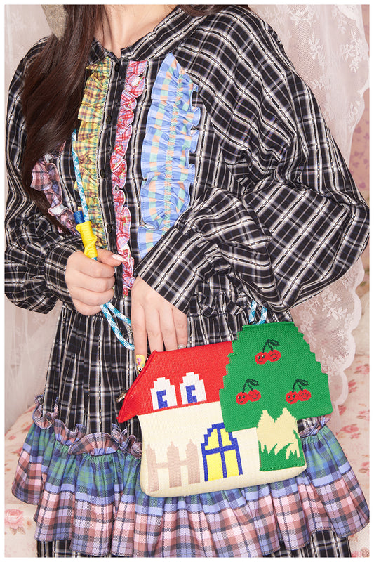 tntntutu - Kawaii Red House & Cherry Tree Shaped Knit Crossbody Bag bag tntntutu