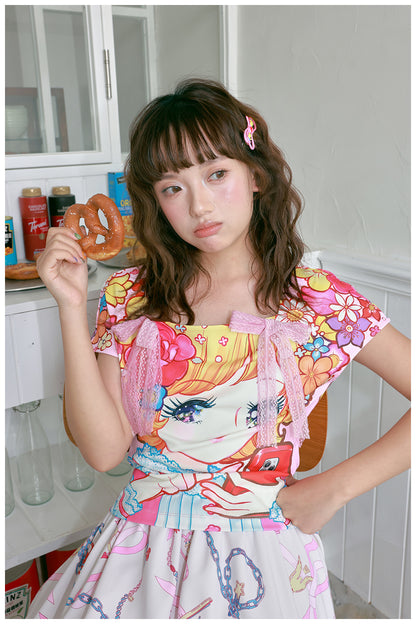 tntntutu Cute Summer Top | Harajuku Pink Lace Bow Girl Short Sleeve Tee tshirt tntntutu