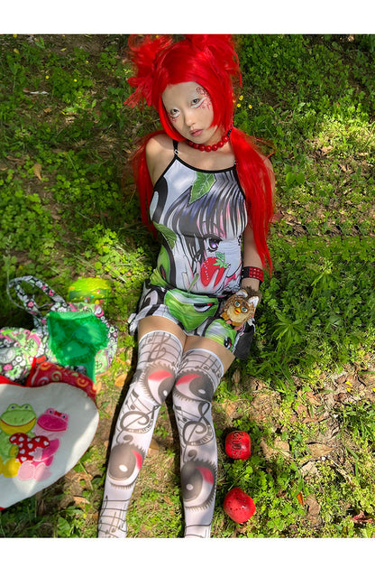 ki00bi00 - Dreamcore Red Eye Music Note Tights socks ki00bi00