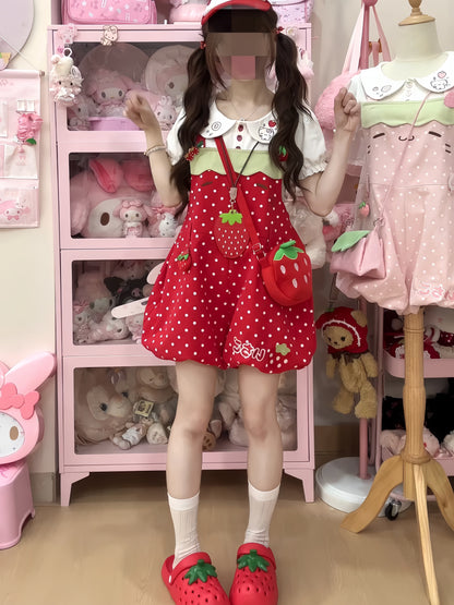 Blurred Bear - Strawberry Doll Collar Overalls Set set Blurred Bear