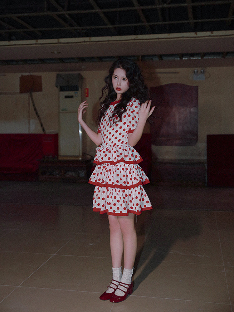Nanjun Vintage – Showa Polka Dot Cake Dress dress Nanjun Vintage
