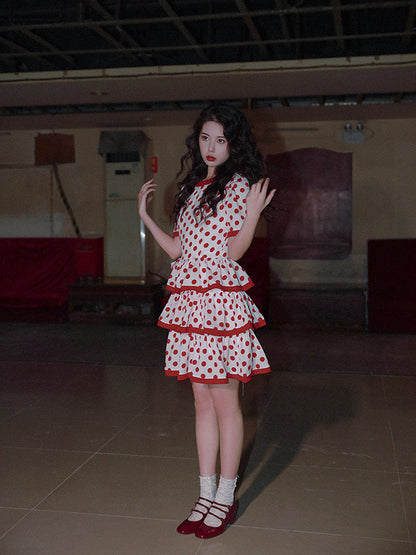 Nanjun Vintage – Showa Polka Dot Cake Dress dress Nanjun Vintage