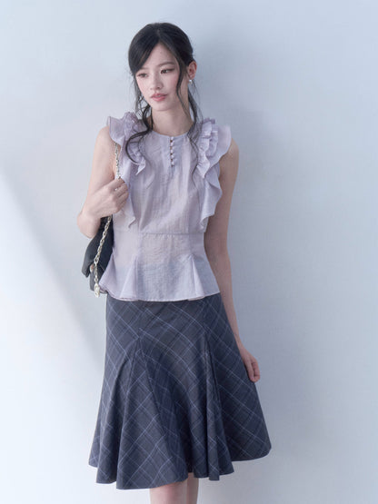 SOS SEAMSTRESS - Lilac Ruffle Crop Top shirt SOS SEAMSTRESS