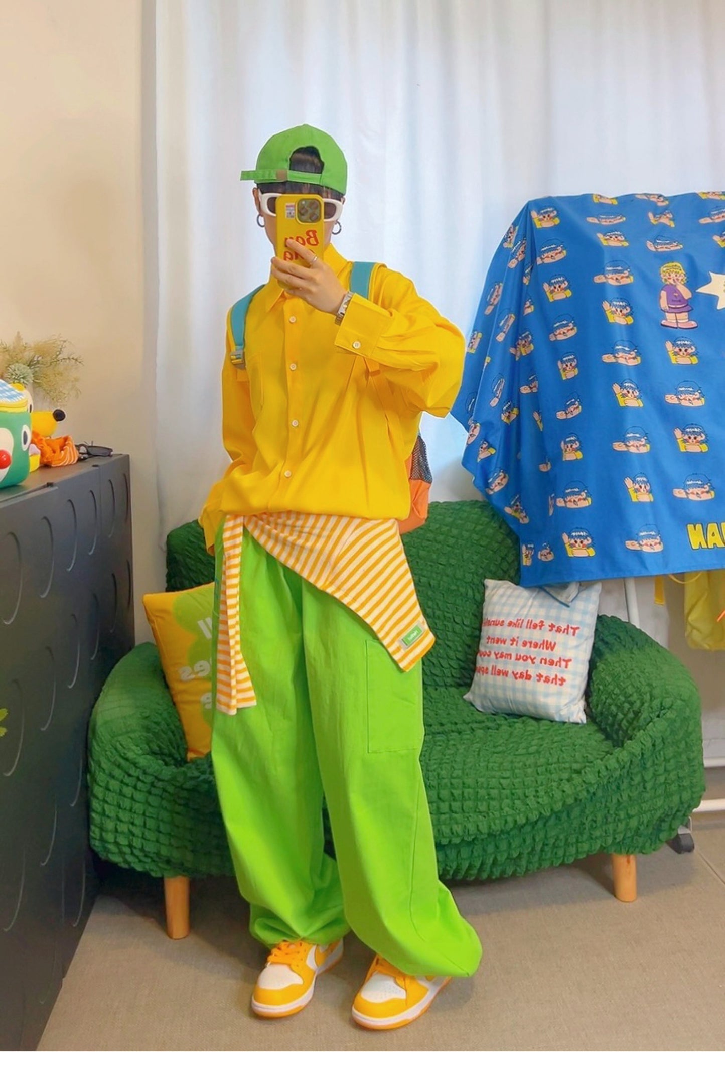 KURIOSITAET - Y2K Dopamine Yellow Shirt Loose Casual Long Sleeve Unisex shirt KURIOSITAET