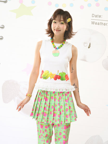 FRUITS Print Cami | Lace‑Hem Tee | White Sleeveless Shirt tshirt Fruits