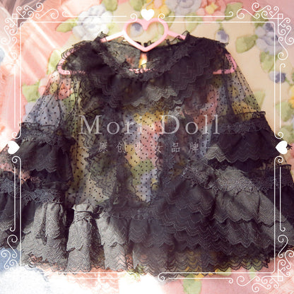 Mori Doll - Sheer Lace Flared Sleeve Blouse blouse Mori Doll Black S