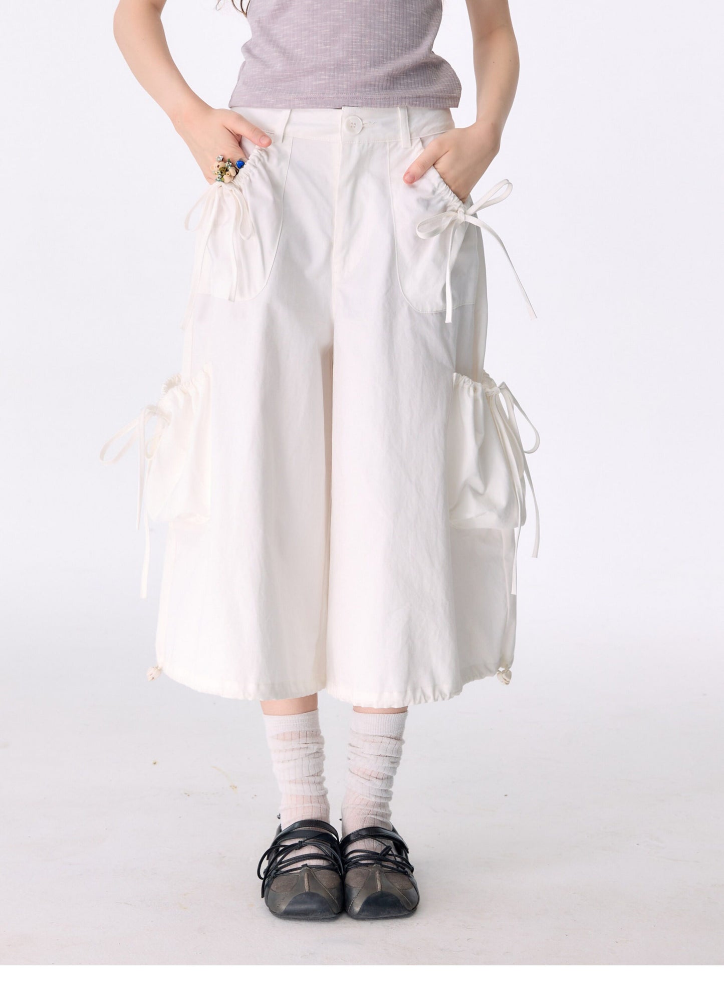ziziFei - White Pocket Wide Leg Pants pants ziziFei