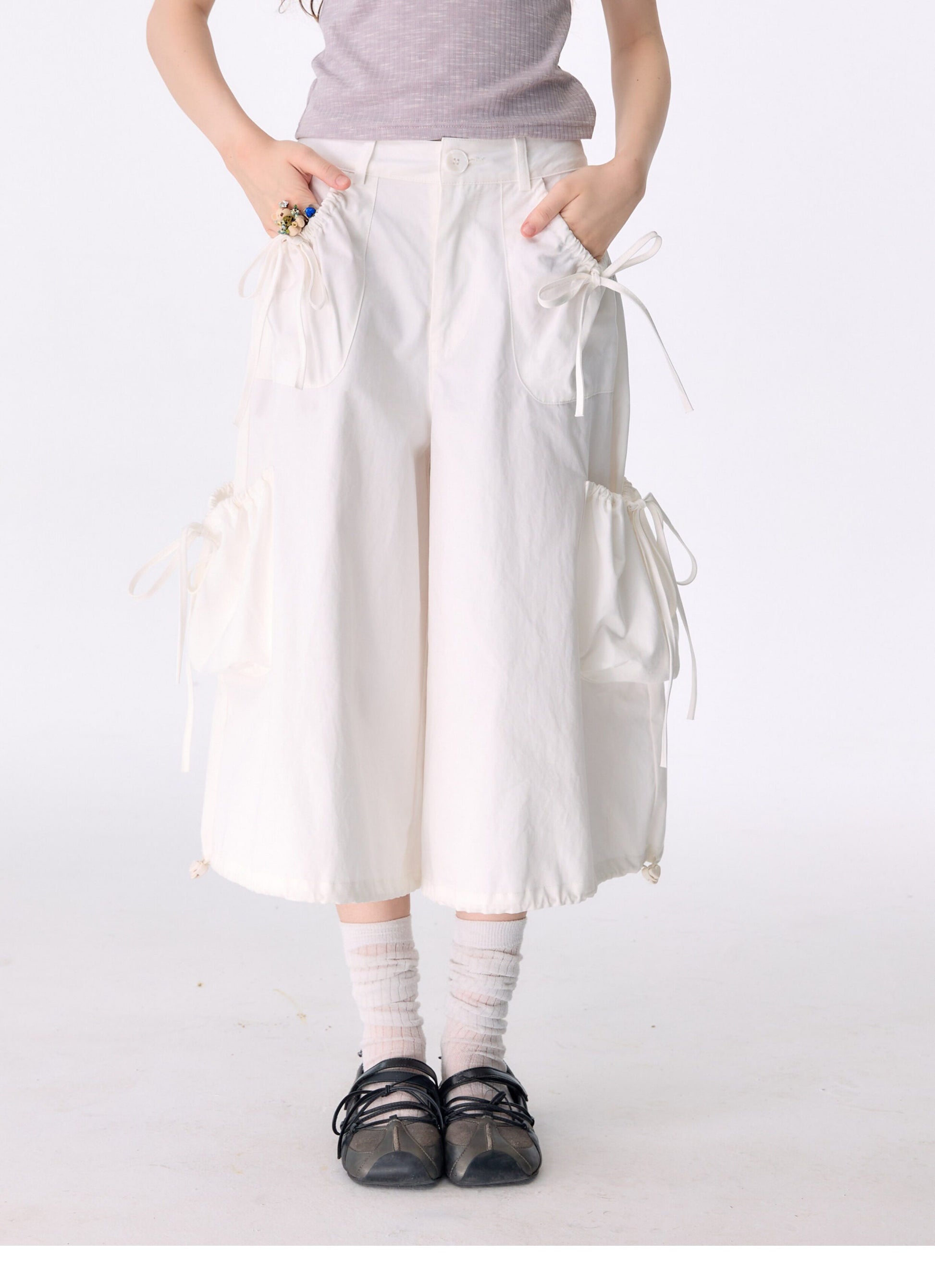 ziziFei - White Pocket Wide Leg Pants pants ziziFei