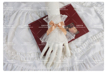 MaoJiang - Kawaii White Lace Bow Wrist Cuffs sleeves maojiang Champagne Bow White Elastic Wrist Cuffs (Pair)