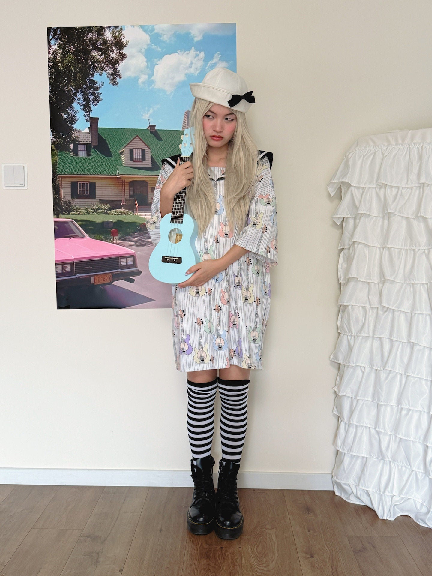 Bunnybunnygun - Guitar Sailor Collar T-Shirt Dress dress bunnybunnygun