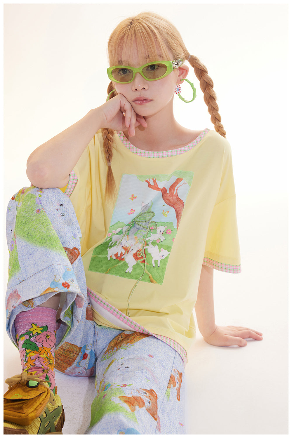 tntntutu - Pastel Yellow Appliqué Oversized T-Shirt Kawaii tshirt tntntutu