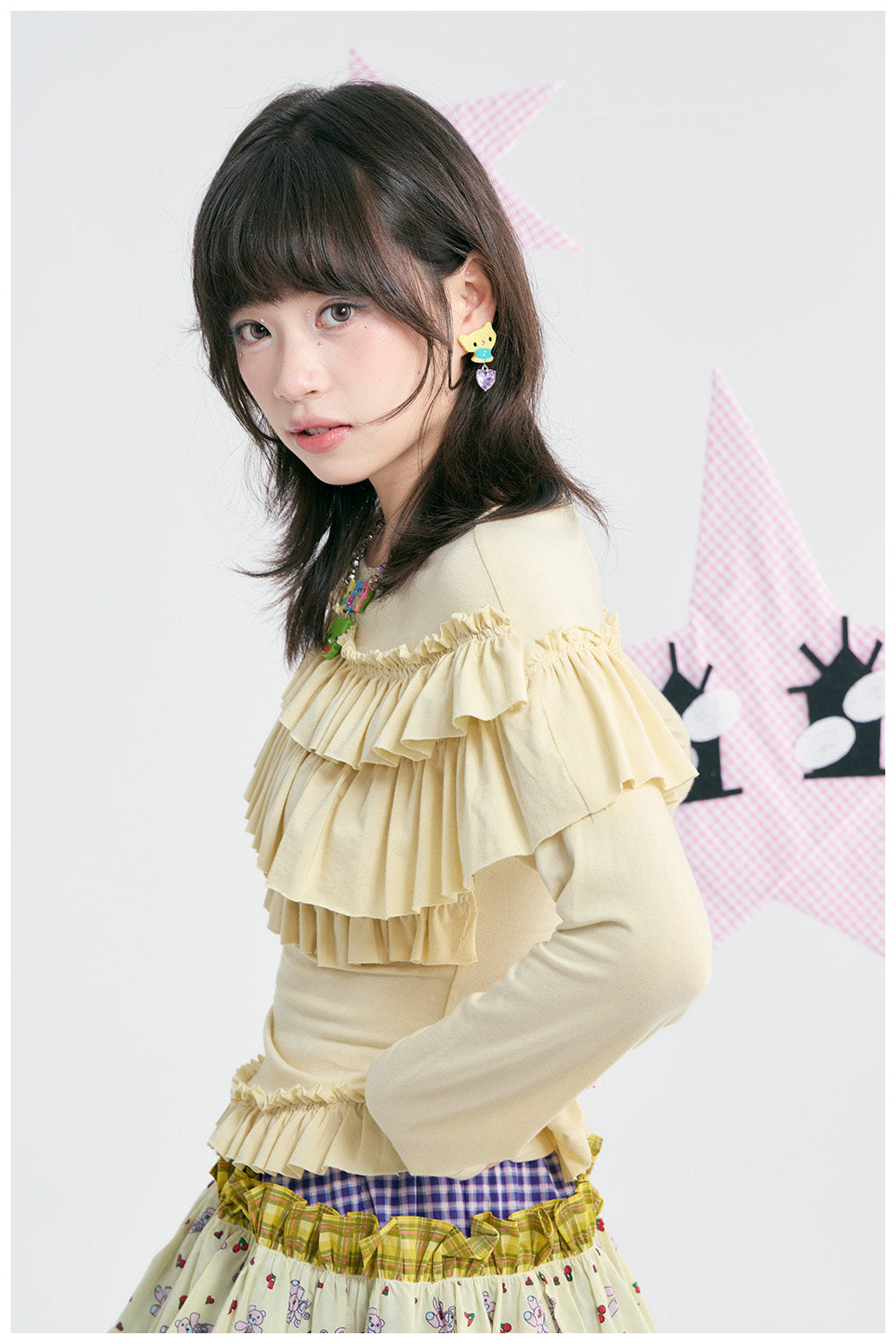 tntntutu - Yellow Ruffle Off-Shoulder Long Sleeve Top shirt tntntutu