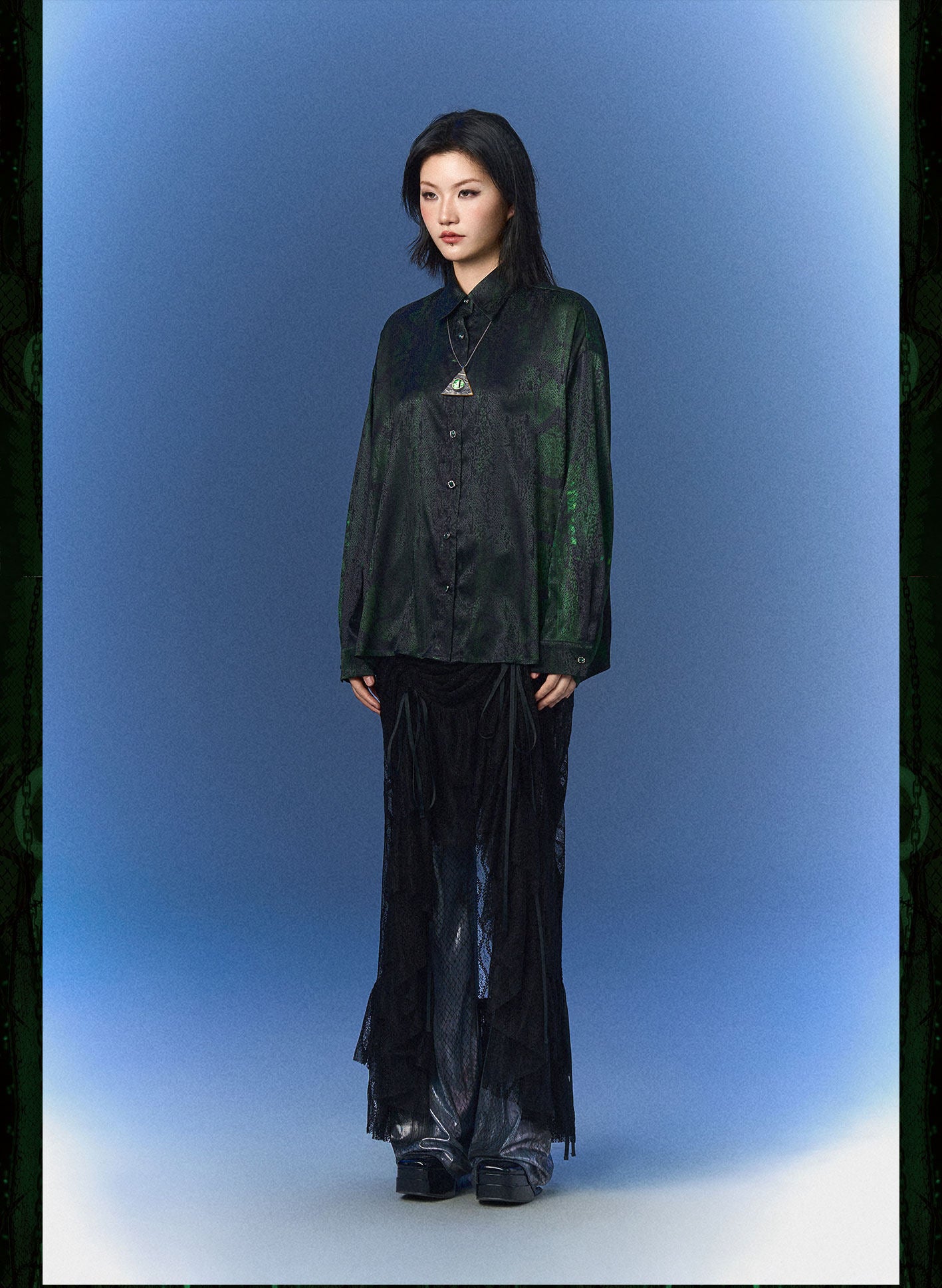 Monsssstar - Dark Green Snake Print Shirt shirt Monsssstar
